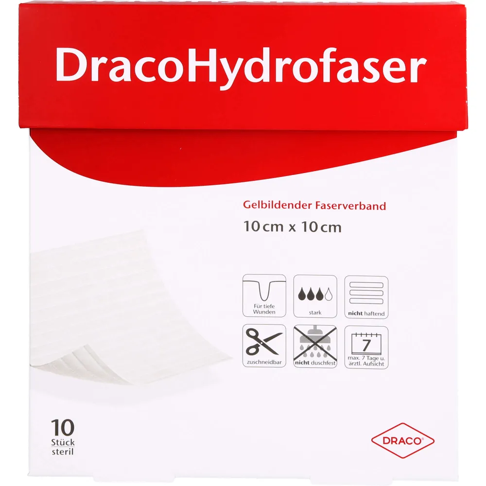 Dracohydrofaser 10x10 cm gelbildender Faserverband 10 St