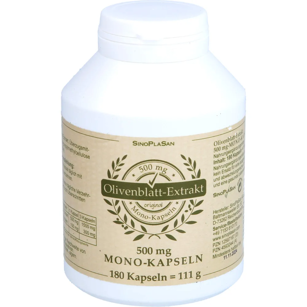 Olivenblatt-Extrakt 500 mg Mono-Kapseln 180 St