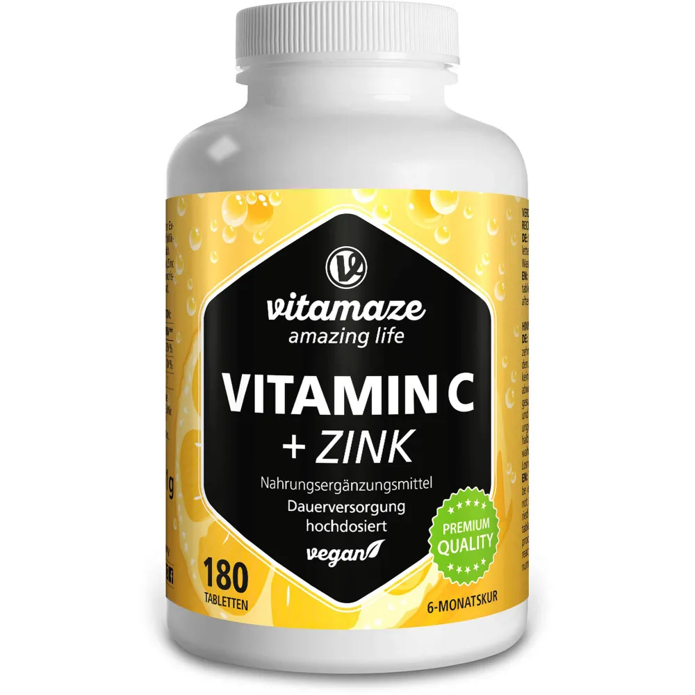Vitamin C 1000 mg hochdosiert+Zink vegan Tabletten 180 St