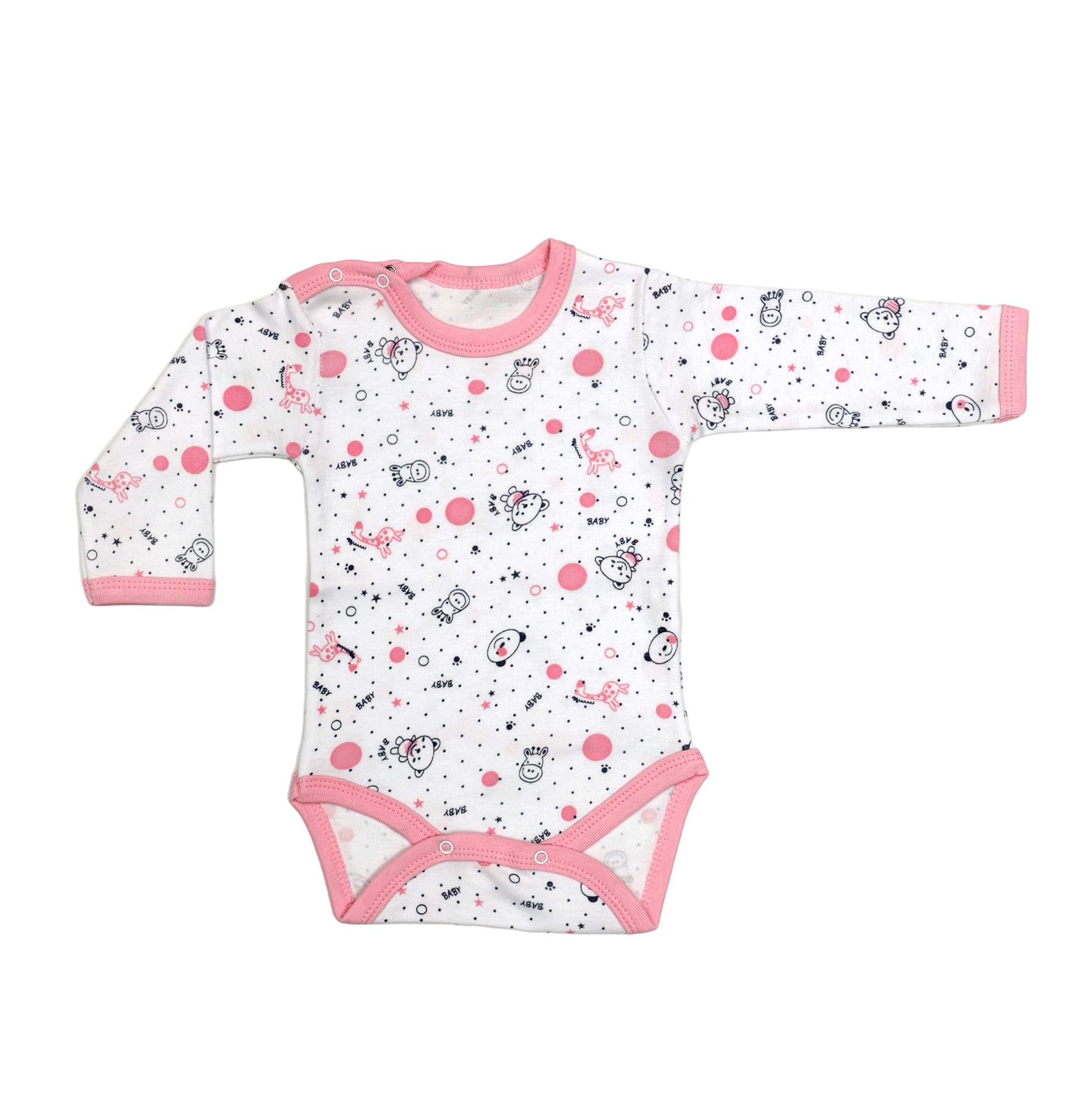 Body 4 capse maneca lunga RB07 alb/roz baby, Rombaby | 12/18 luni