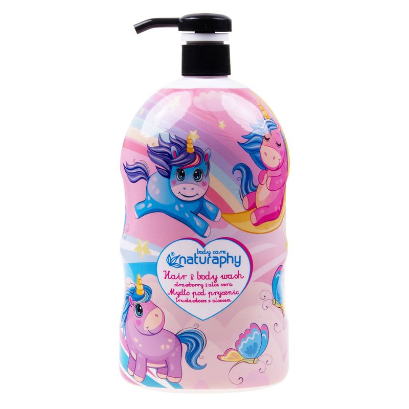 Sampon si gel de dus pentru copii cu capsuni si aloe vera Naturaphy, Blux | 1000 ml