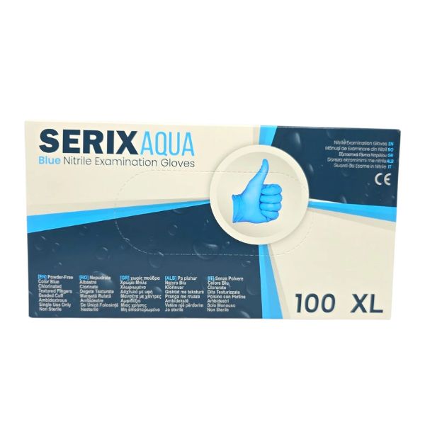 Manusi din nitril albastre, nepudrate, 0,08 mm, Serix Aqua QB | 100 buc