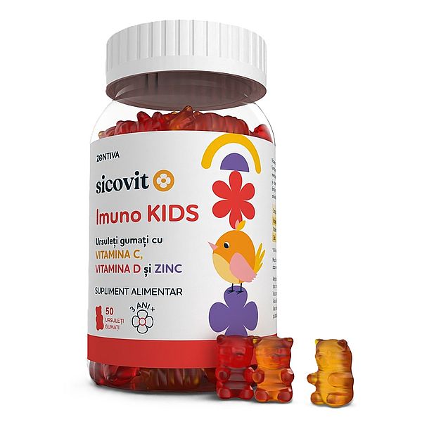 Imuno Kids Sicovit cu vitamina C, vitamina D si zinc, Zentiva | 50 ursuleti gumati