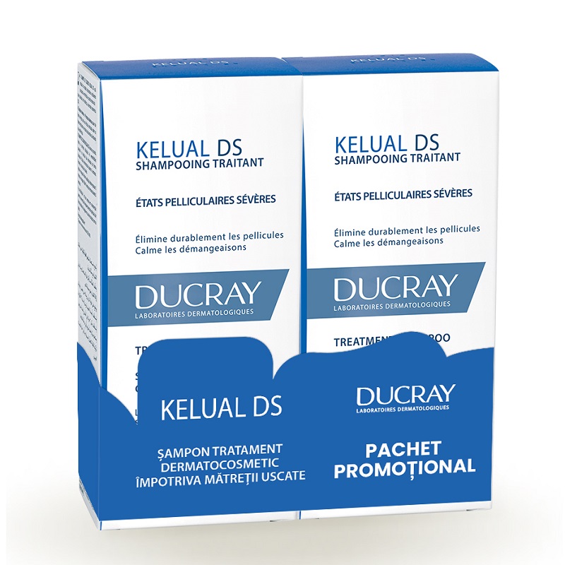 Pachet Sampon tratament dermatocosmetic anti-matreata Kelual DS, Ducray | 100 ml + 100 ml