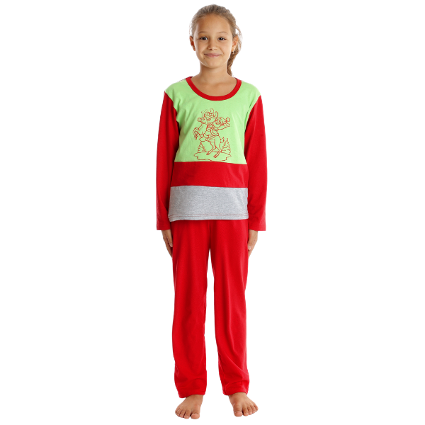Pijama copii (fete) AI2359 rosu/vernil/gri, Andana | marimea 34 (7/8 ani)