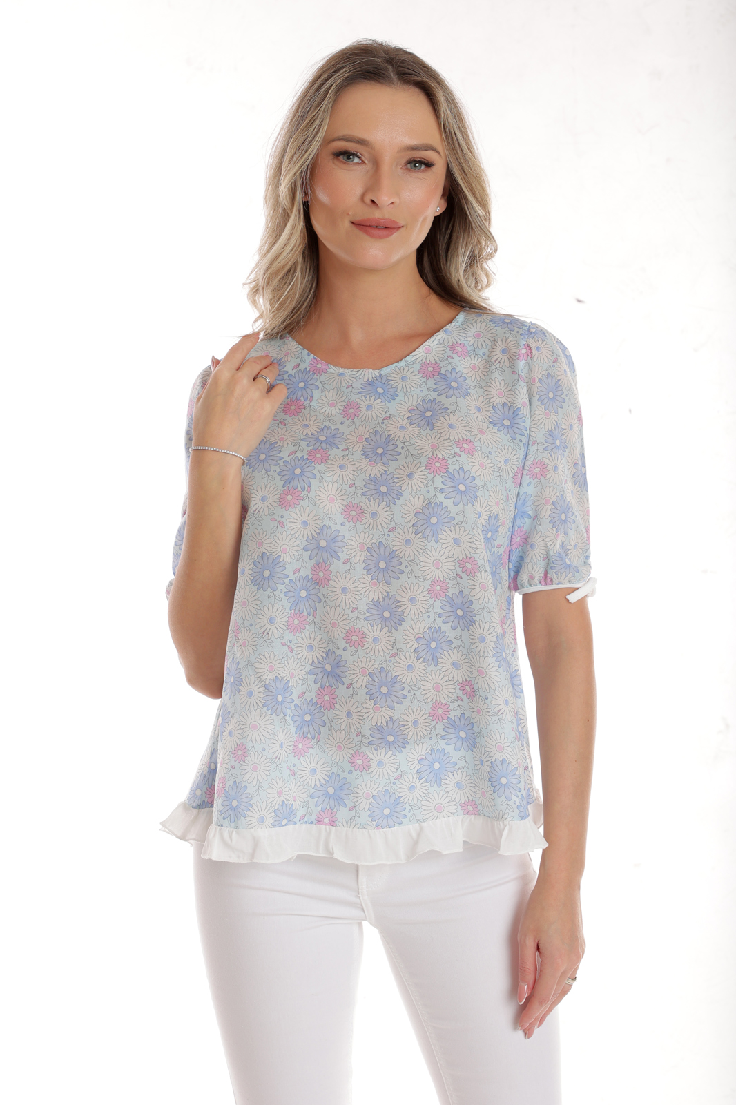 Bluza volanas CV25039 bleu floral, Cesy | marimea S