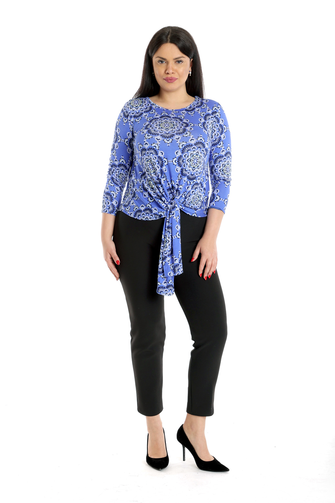 Bluza colturi CP23015 albastru & imprimeu arabesc, Cesy | marimea S