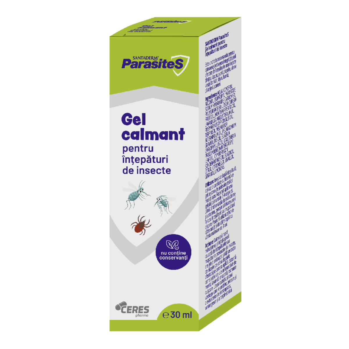 Gel calmant pentru intepaturi de insecte Santaderm Parasites, Viva Pharma | 30 ml