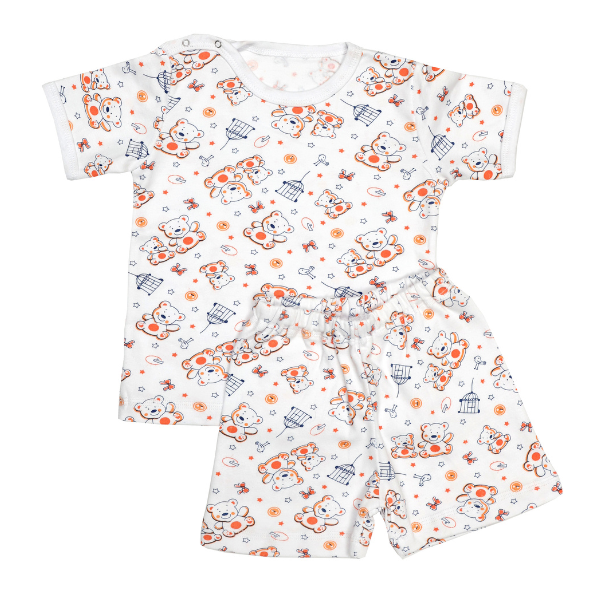 Pijama maneca scurta RB06 alb/imprimeu ursuleti, Rombaby | 1/2 ani