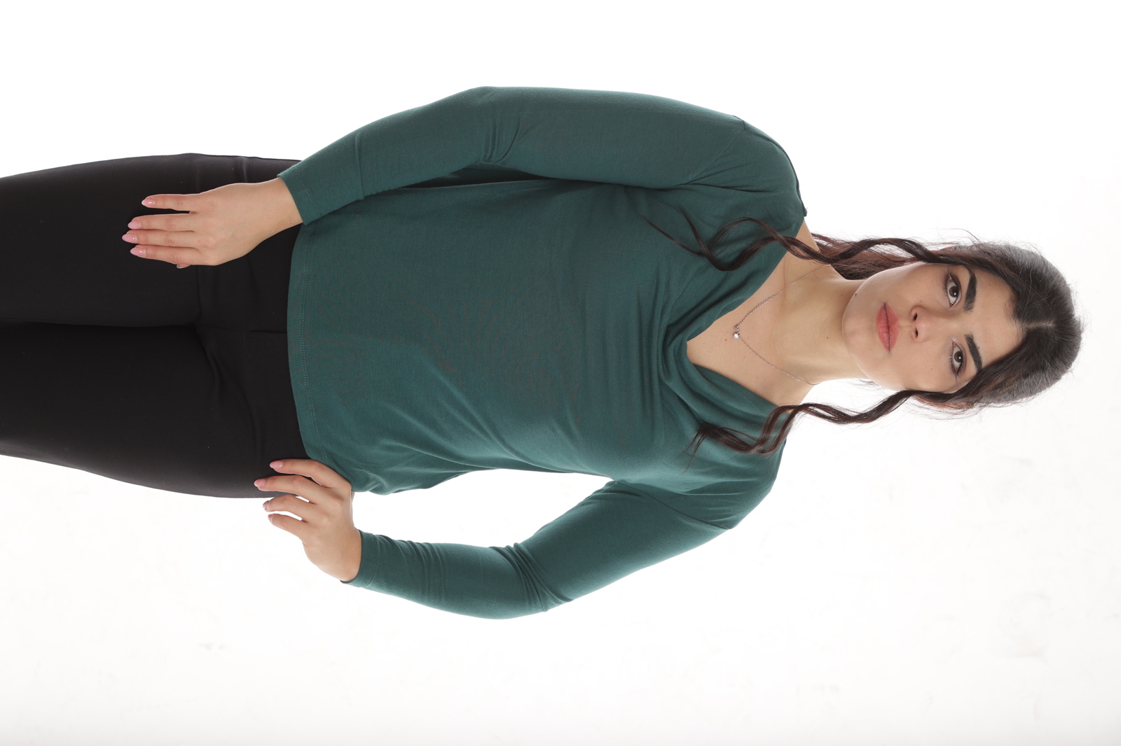 Bluza decolteu falduri CP24020 verde, Cesy | marimea L
