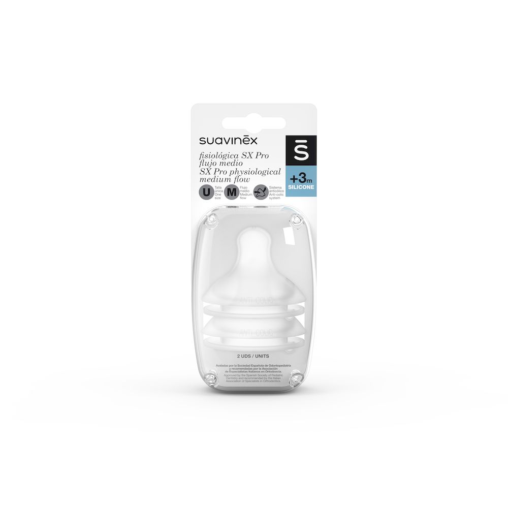 Set tetine fiziologice SX Pro din silicon, +3 luni,M, debit mediu, Suavinex | 2 bucati