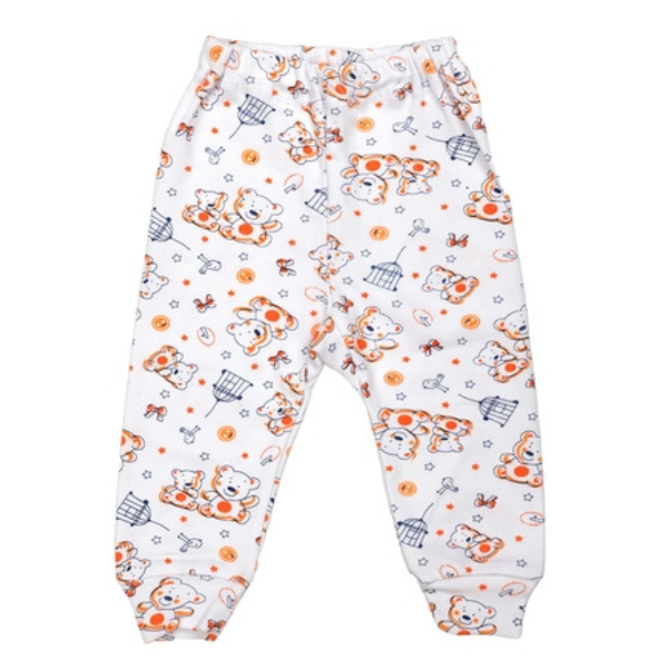 Pantaloni cu manseta RB08 alb/imprimeu ursuleti, Rombaby | 12/18 luni