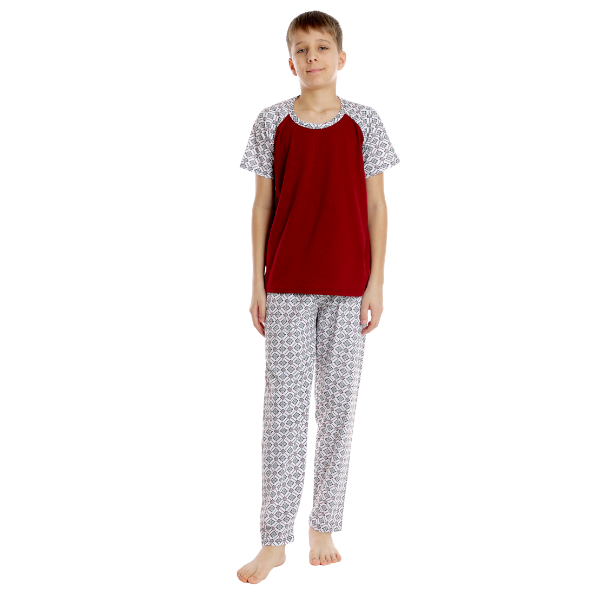 Pijama baieti AP2536 grena/alb imprimeu, Andana | marimea 38 (11/12 ani)