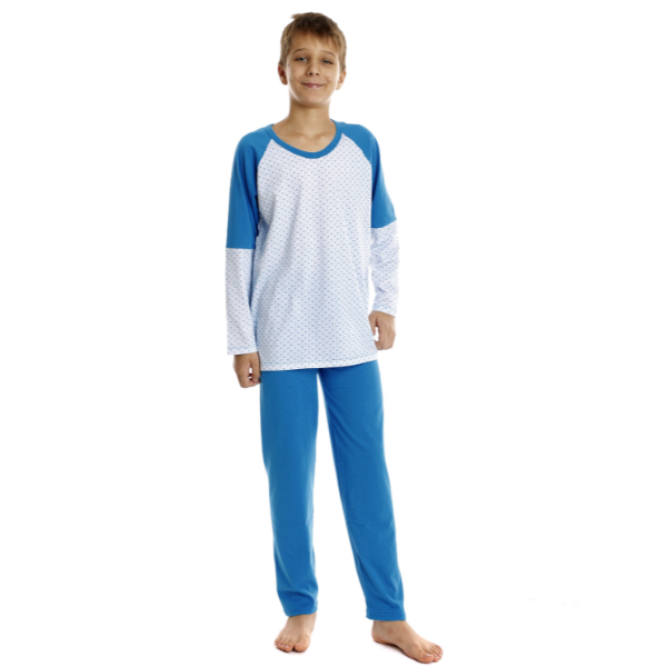 Pijama baieti AI2516 albastru/alb microimprimeu, Andana | marimea 36 (9/10 ani)