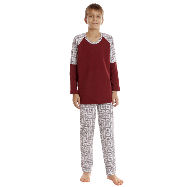 Pijama baieti AI2515 grena/alb imprimeu, Andana | marimea 40 (13/14 ani)