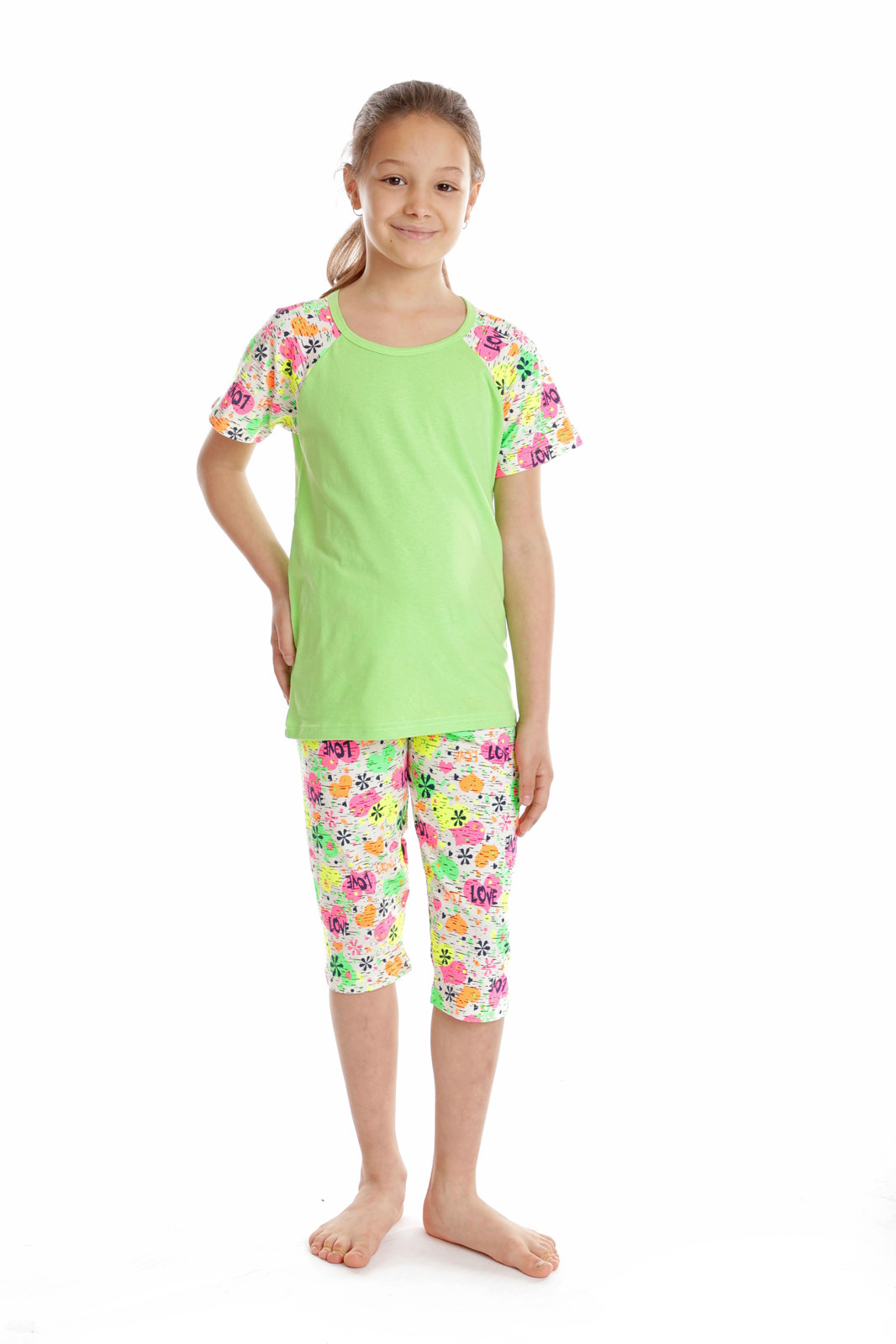 Pijama 3/4 fete AV2429 vernil/inimioare Love, Andana | marimea 34 (7/8 ani)