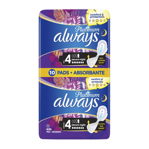 Absorbante Platinum Secure Night marimea 4, Always | 10 buc
