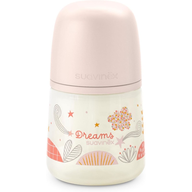 Biberon cu tetina fiziologica SX Pro cu debit lent Dreams, Roz, Suavinex | 150 ml