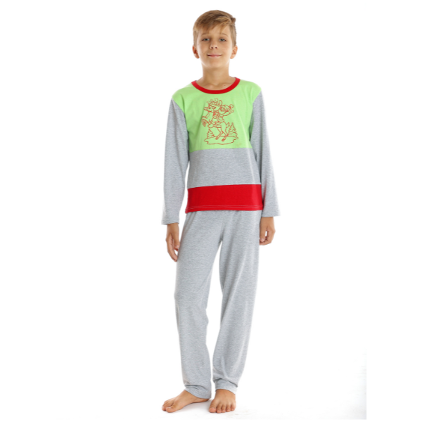 Pijama copii (baieti) AI2360 gri/vernil/rosu, Andana | marimea 38 (11/12 ani)