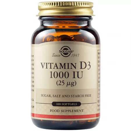 Vitamina D3 1000UI 25mg, Solgar | 100 capsule moi