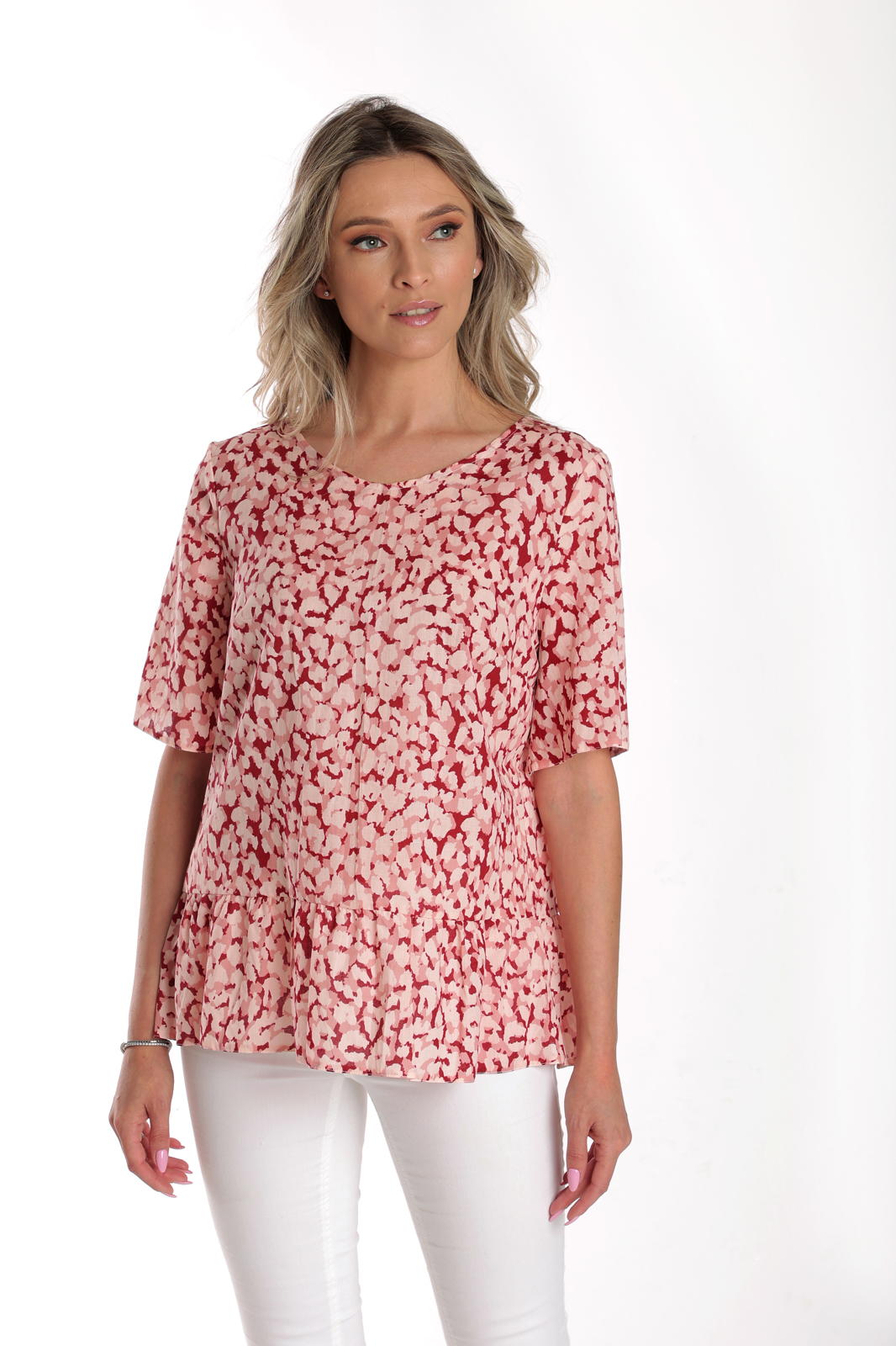 Bluza volan CV24063 roz/rosu pastel, Cesy | marimea M
