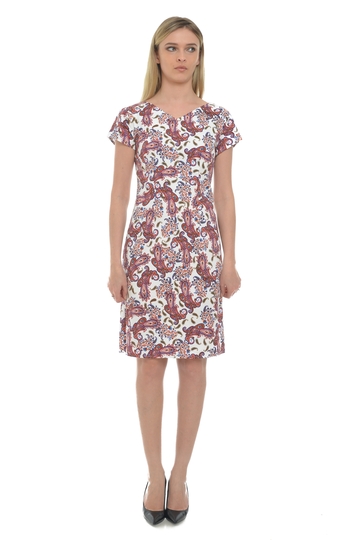Rochie CV18079 alb/visiniu arabesc, Cesy | marimea S