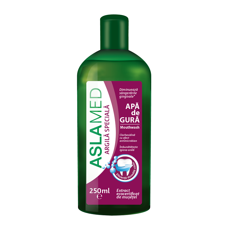 Apa de gura cu extract de musetel, clorhexidina si argila, AslaMed, Farmec | 250 ml