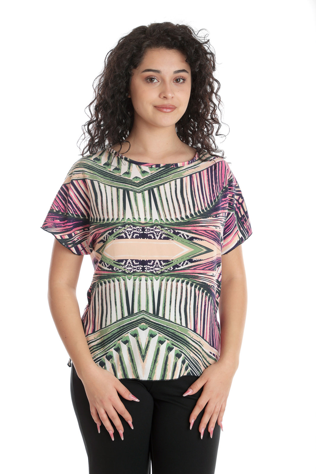Bluza dama CV24041 vernil & fucsia asimetric, Cesy | marimea M