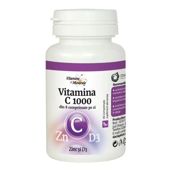 Vitamina C 1000 cu Zinc si D3, Dacia Plant | 60 comprimate