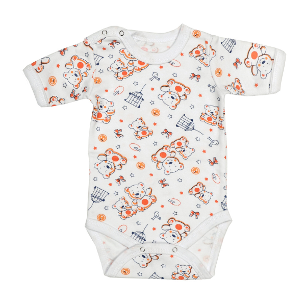 Body 4 capse maneca scurta RB03 alb/imprimeu ursuleti, Rombaby | 9/12 luni