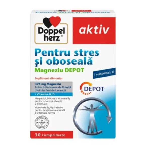 Magneziu Depot pentru stres si oboseala, Doppelherz Aktiv | 30 comprimate