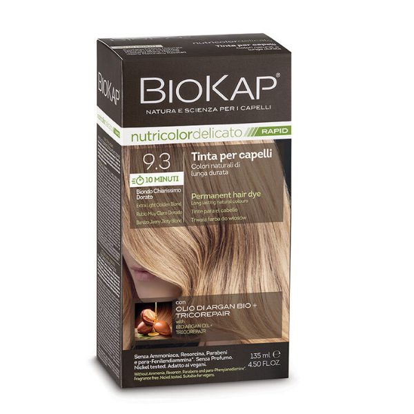 Vopsea pentru par 9.3 Extra Light Golden Blond Nutricolor NDR00930 Delicato Rapid, Biokap | 135 ml