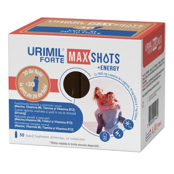 Urimil Forte Max Shots + Energy, 30 fiole la pret de 20, Natur Pharma