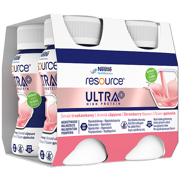 Resource Ultra+ High Protein cu aroma de capsuni, Nestle | 125 ml, 4 flacoane
