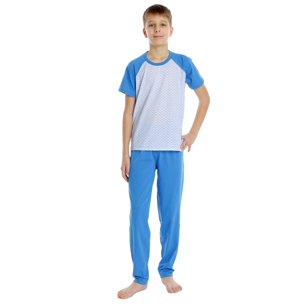 Pijama baieti AP2535 albastru/alb microimprimeu, Andana | marimea 34 (7/8 ani)