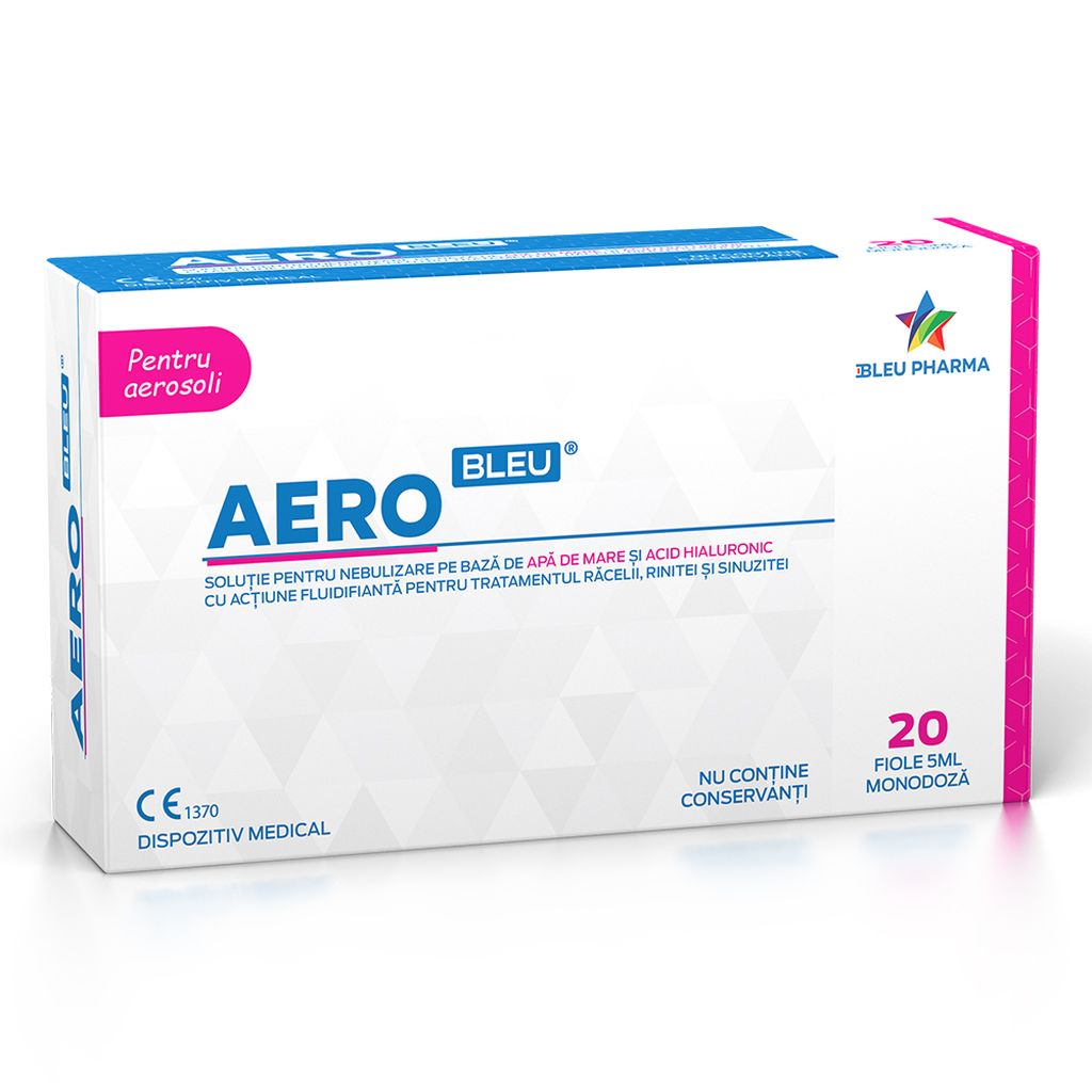 Solutie pentru nebulizare cu apa ai acid hialuronic Aero Bleu, Bleu Pharma | 20 fiole x 5 ml