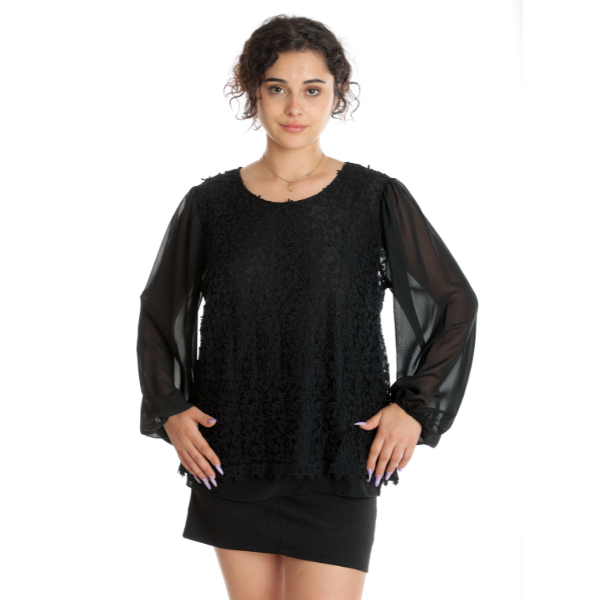 Bluza dantela & voal CT24101 negru, Cesy | marimea M