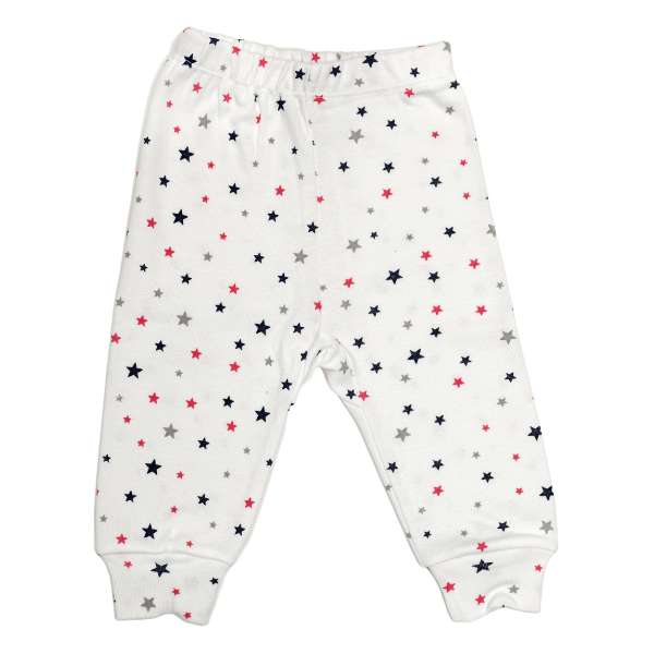 Pantaloni cu manseta RB08 alb/stelute colorate, Rombaby | 9/12 luni