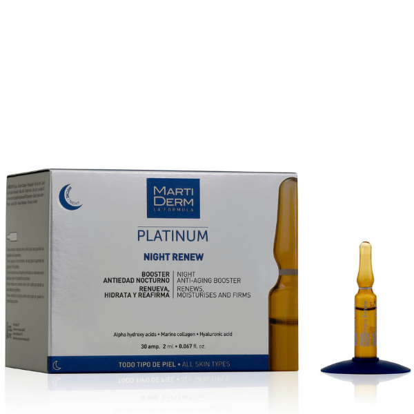 Fiole cu acid hialuronic si alfa hidroxi acizi Night Renew, Platinum, Martiderm | 30 fiole