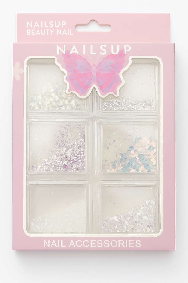 Set 6 Nail Art Nailsup Glitter & Foil Mix
