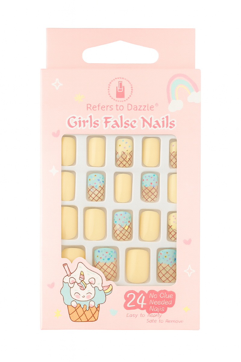 Set 24 Unghii False Press On Ice Cream Cone Pastel CM85