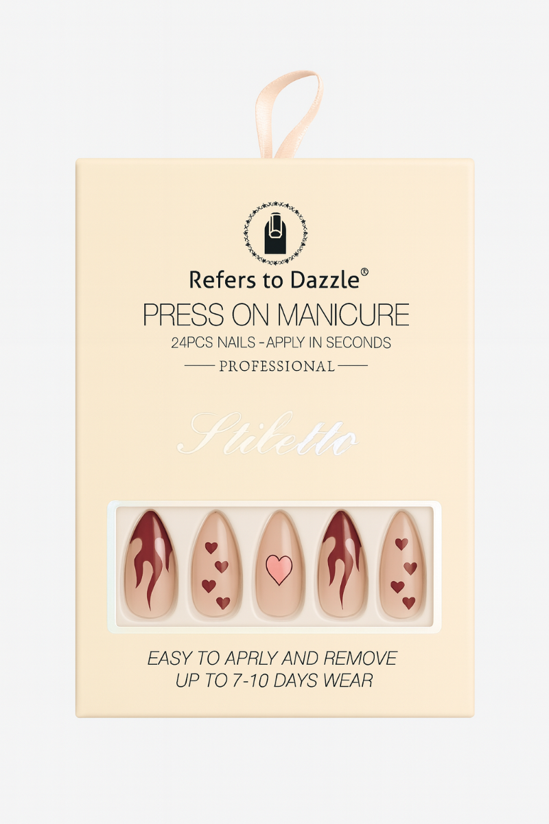Set 24 Unghii False Stiletto Press On Love Flame A016