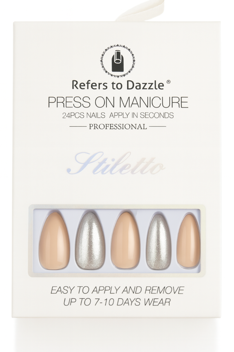 Set 24 Unghii False Stiletto Press On Silver Touch 055