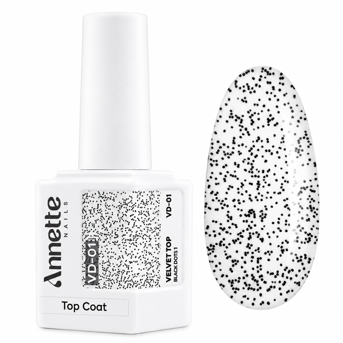 Top Coat Annette Nails Velvet black dots 1 no wipe VD-01 - 12ml