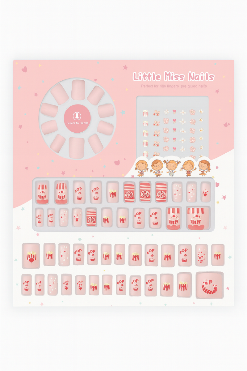 Set 48 Unghii Copii False Press On Popcorn Party HK009