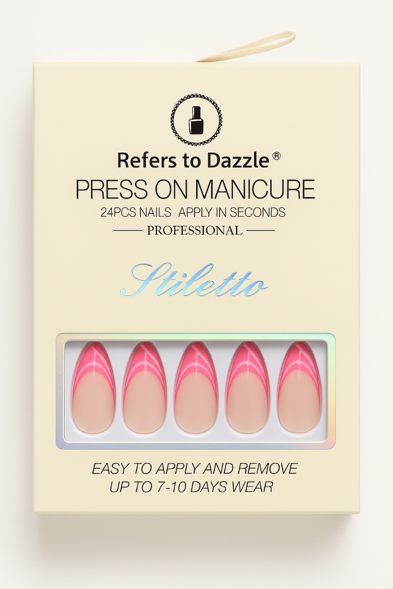 Set 24 Unghii False Stiletto Press On Pink French A002