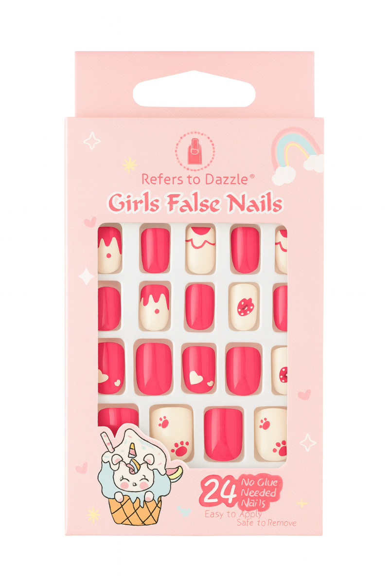 Set 24 Unghii False Press On Strawberry Pink CM145