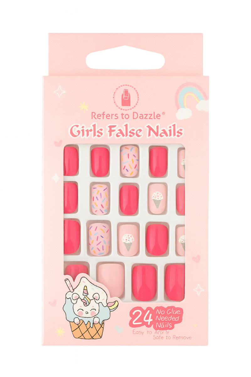 Set 24 Unghii False Press On Ice Cream & Sprinkle CM84