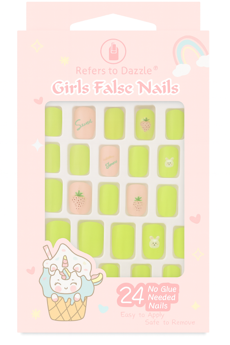 Set 24 Unghii False Press On - Design Bunny & Strawberry Pastel CM31