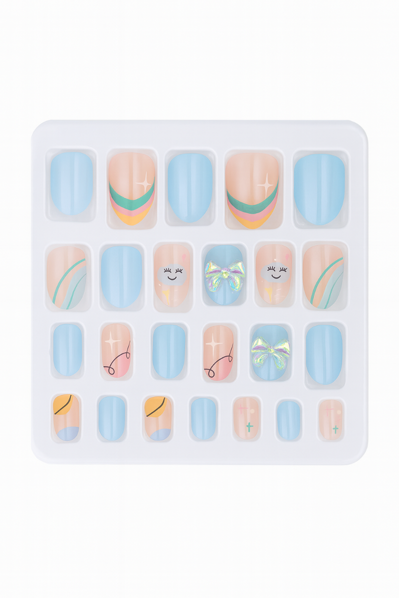 Set 24 Unghii False Pastel Rainbow & Bows
